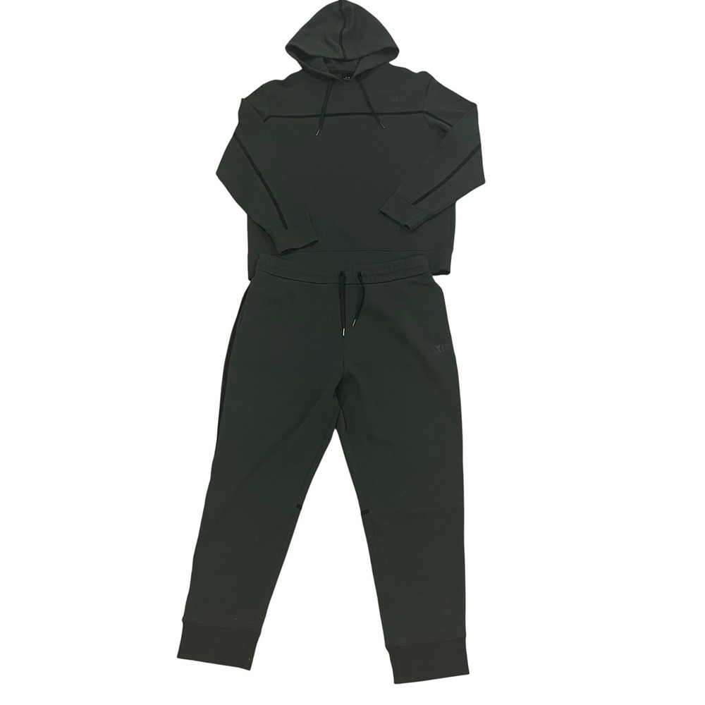 Armani Exchange Mens Tracksuit Set Hoodie Joggers Green XL Taped Logo